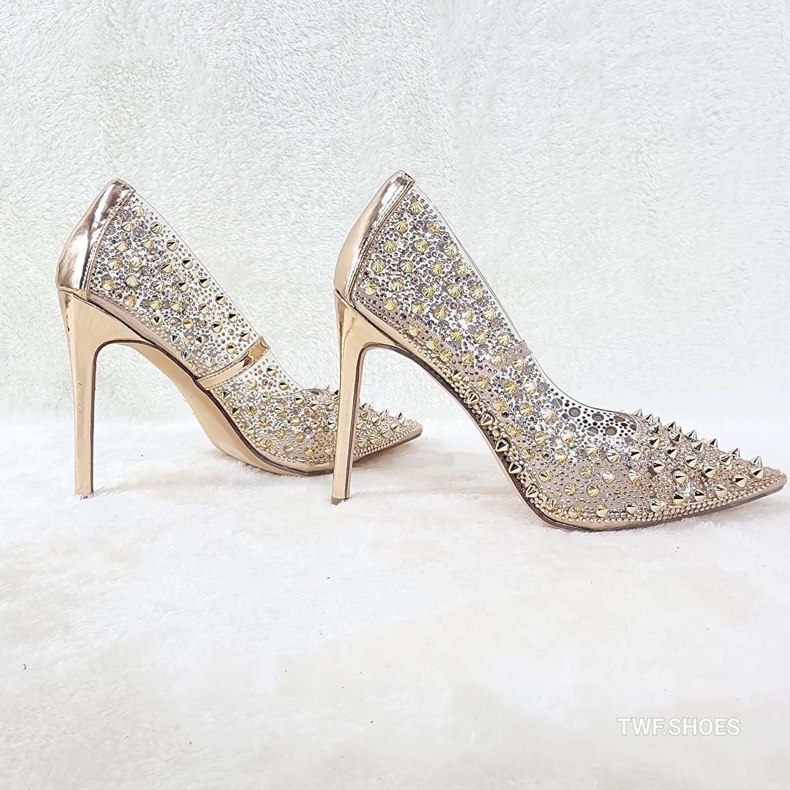 Other Spicy Stiletto Clear Pumps Rose Gold Studs & Rhinestone Pump Size US 7 / IT 37 - 5 Thumbnail