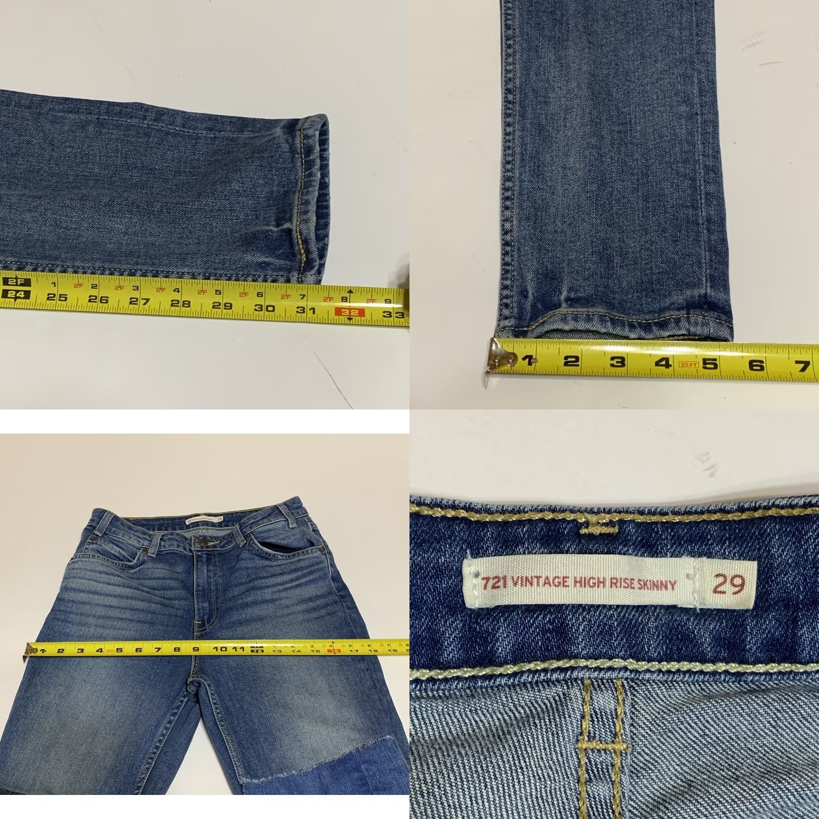 Levi's VINTAGE Levi’s 721 Skinny Patchwork Jean Womens 29x31 Blue Regular Stretch Pockets Denim Decade Classic Size 29" - 8 Thumbnail