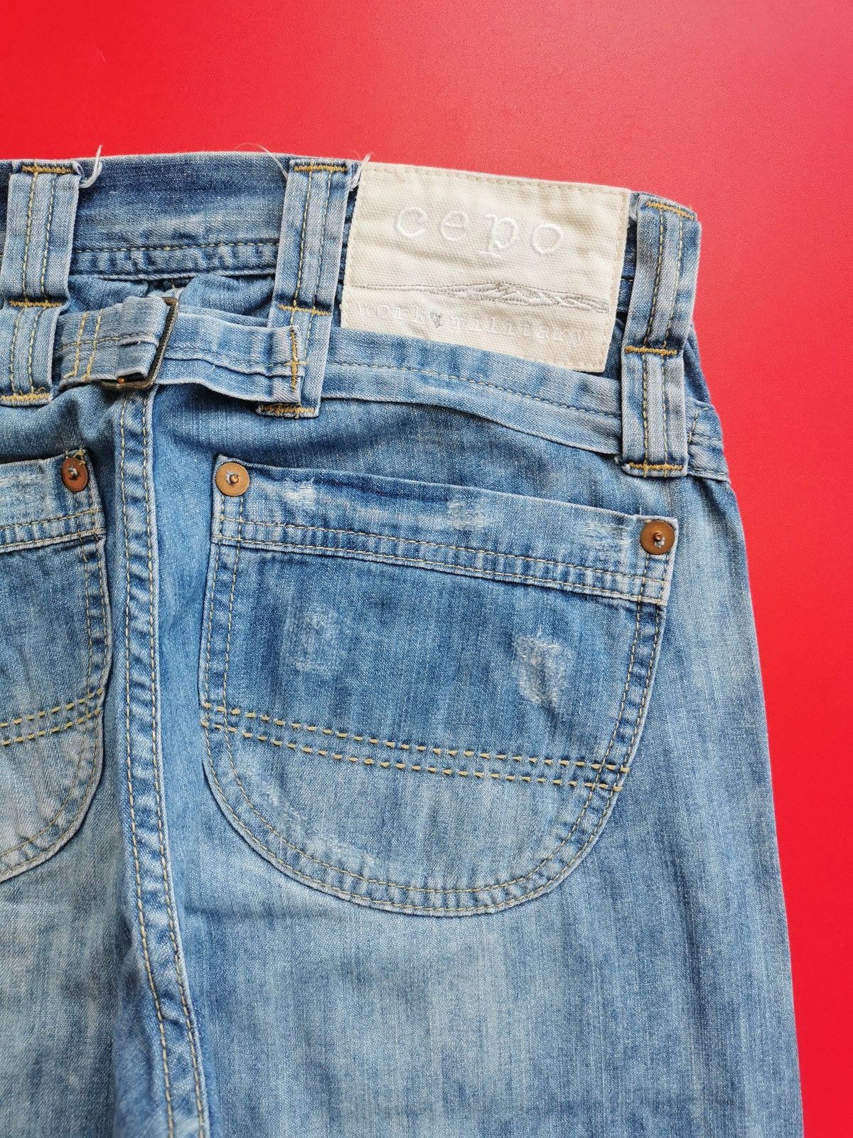 Japanese Brand Cepo Wide Flared Double Knee Distressed Jeans Size US 28 / EU 44 - 8 Thumbnail
