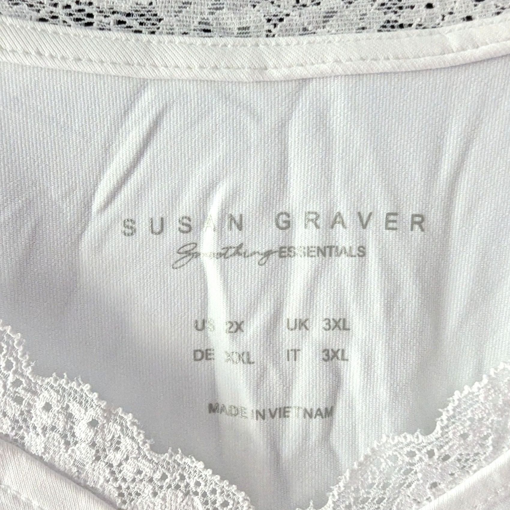 Vintage Susan Graver Essentials Camisole Tank Top Womens 2X Lace Trim V-Neck White Plus Size Tank Top Womens 2X Size XXL / US 16-18 / IT 52-54 - 7 Thumbnail