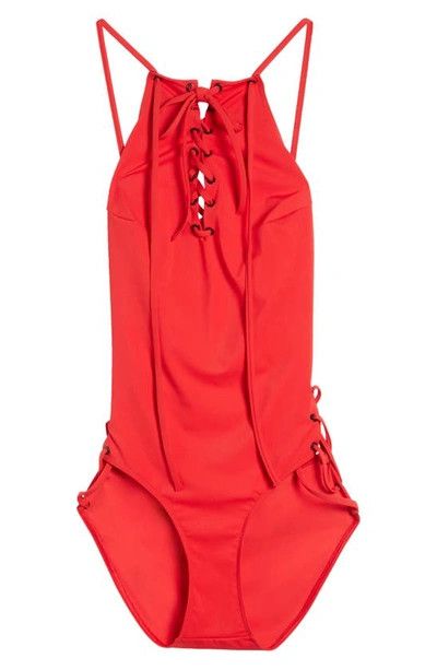 Balenciaga o1bcso1str1024 Lace Swimsuit in Red Size S / US 4 / IT 40 - 1 Thumbnail