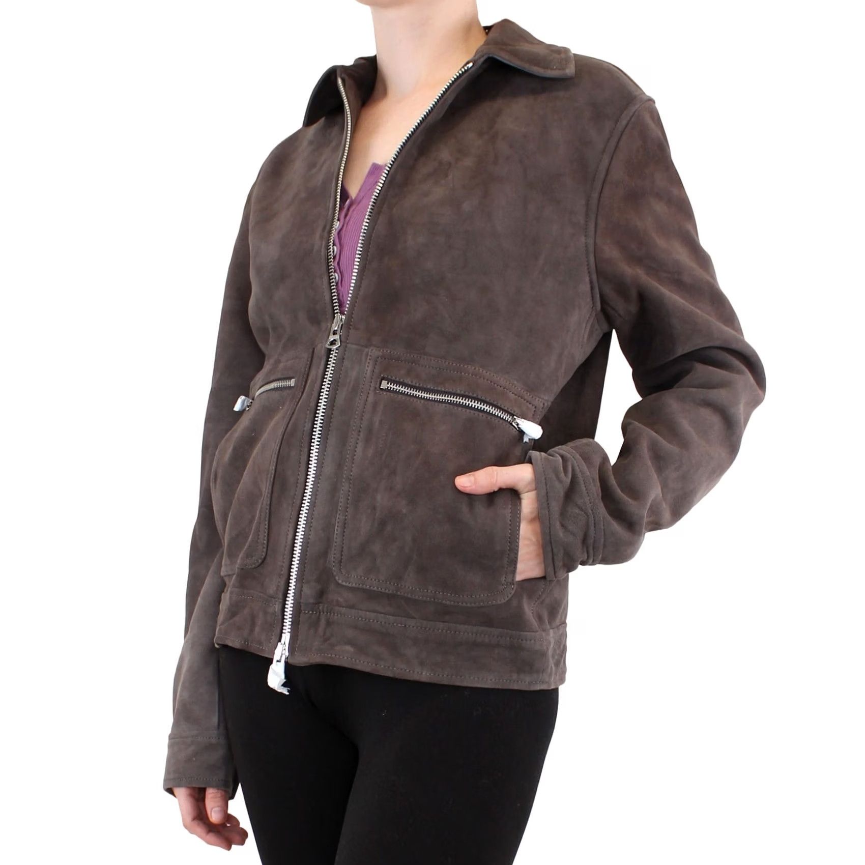 Club Monaco Club Monaco Jacket, Women's Full Zip Suede Jacket, Small, Grey, MSRP: 95 Size S / US 4 / IT 40 - 2 Thumbnail