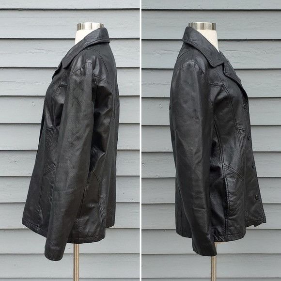 Vintage × Wilsons Leather Vintage 90s y2k Wilson's Black Leather Mid Length Racer Coat Size L / US 10 / IT 46 - 2 Thumbnail