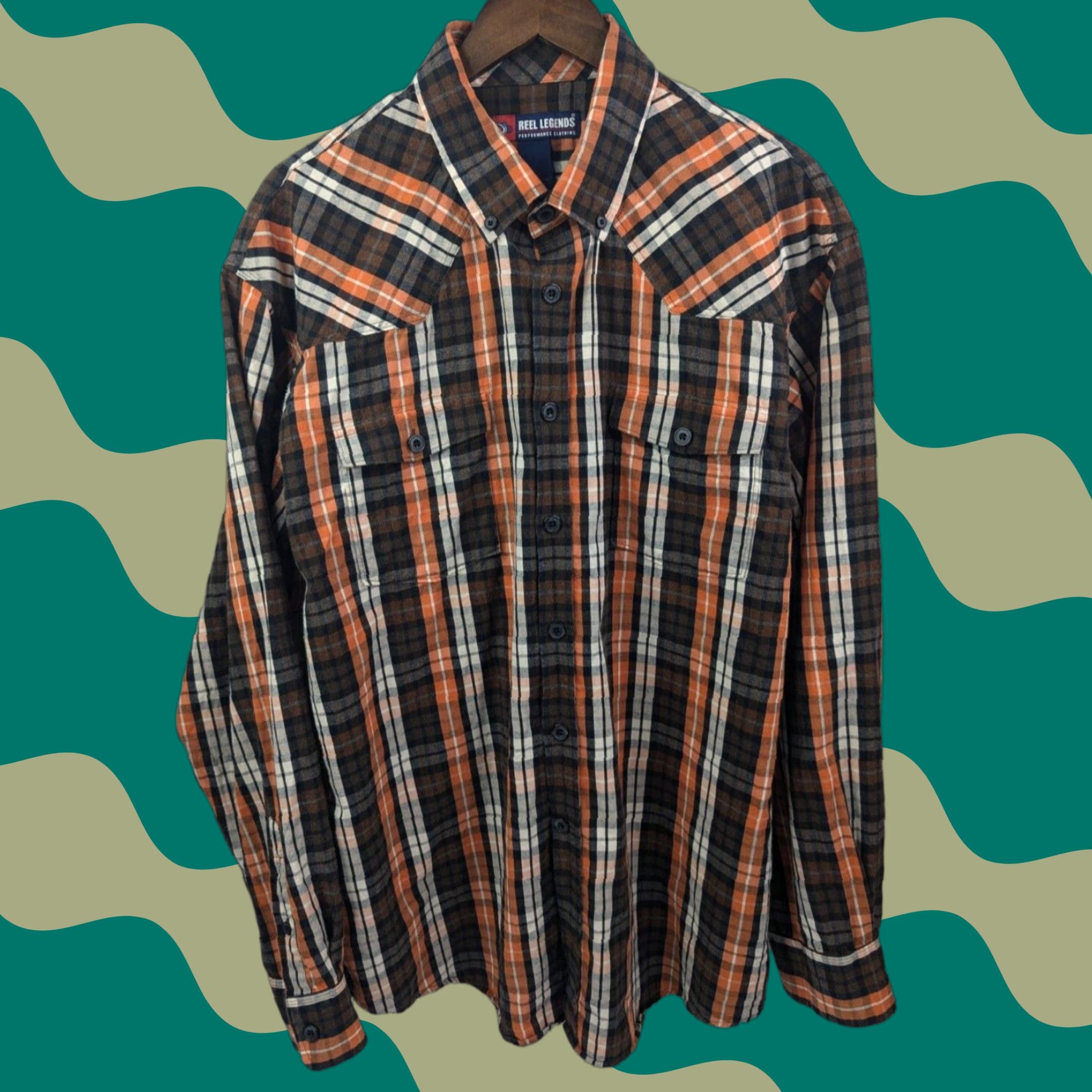 Vintage Reel Legends Button-Up Shirt Men 2XL Flannel Orange Plaid Long Sleeve Button-Down Casual Workwear Size US XXL / EU 58 / 5 - 1 Thumbnail