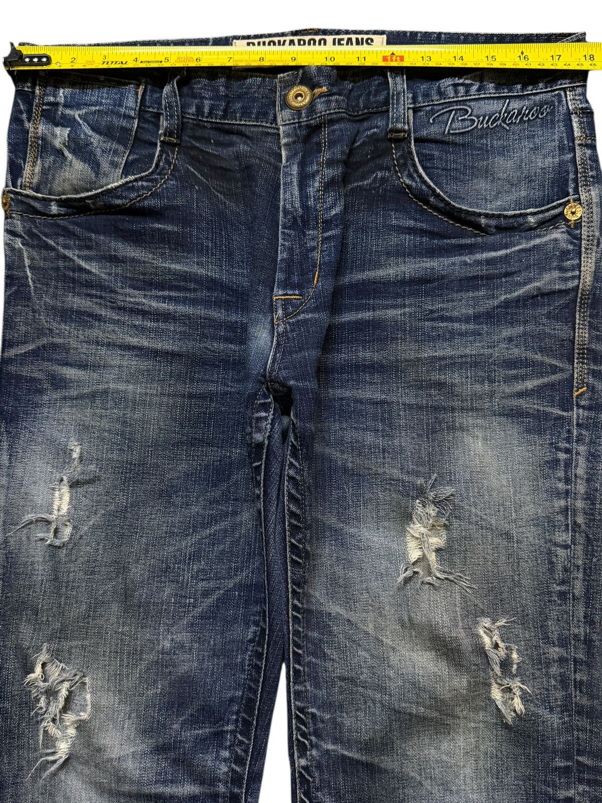 If Six Was Nine Vintage Y2K Buckaro Blue Faded Wash Whisker Distressed Jeans Size US 35 - 9 Thumbnail