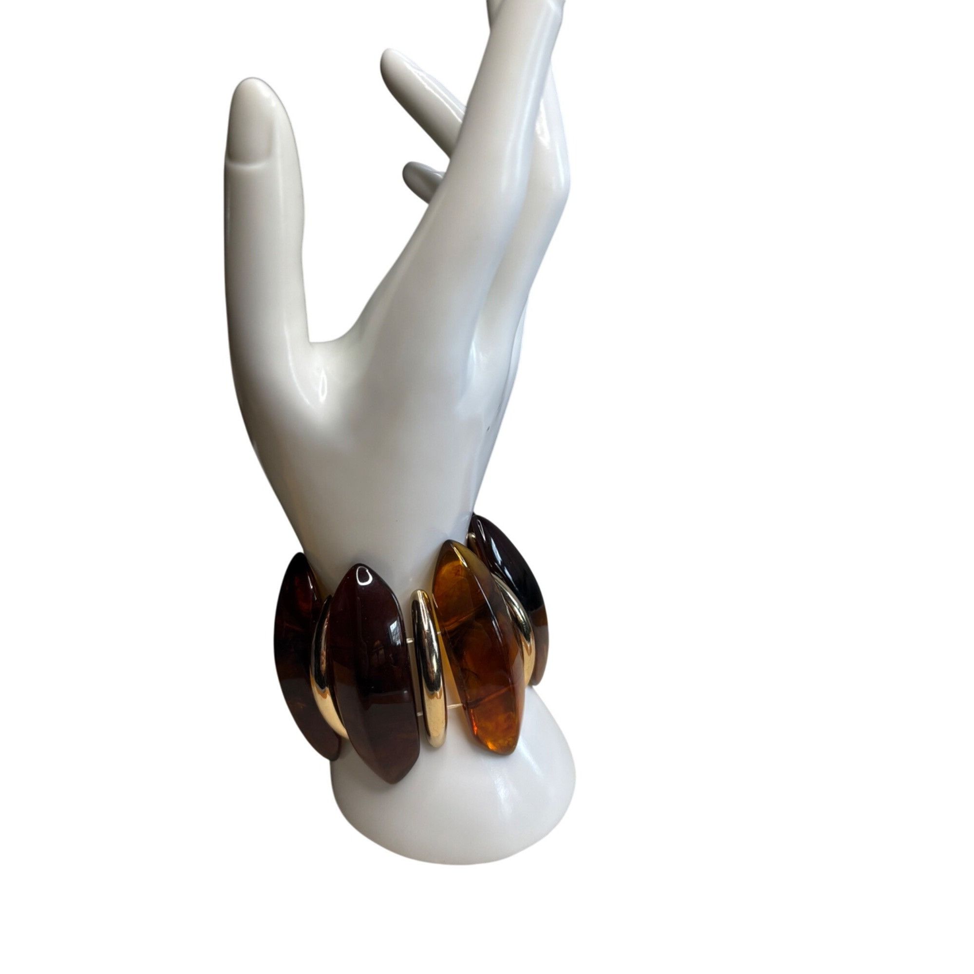 Other Vintage Amber-Style Resin & Gold-Toned Statement Bangle Brac Size ONE SIZE - 1 Thumbnail
