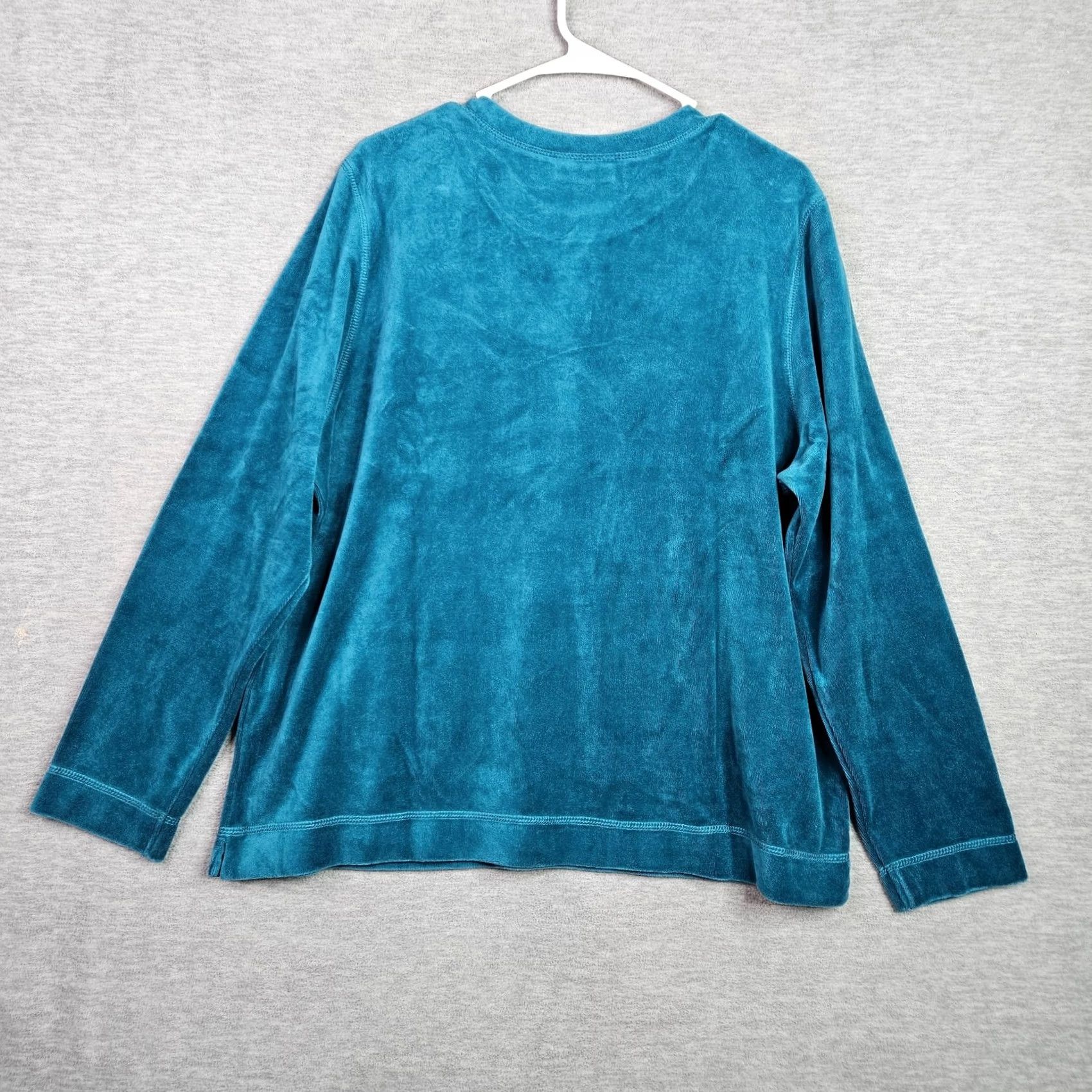 Vintage Appleseed's Women Top XL Peacock Blue Velour Long Sleeve Sweatshirt Size XL / US 12-14 / IT 48-50 - 2 Thumbnail