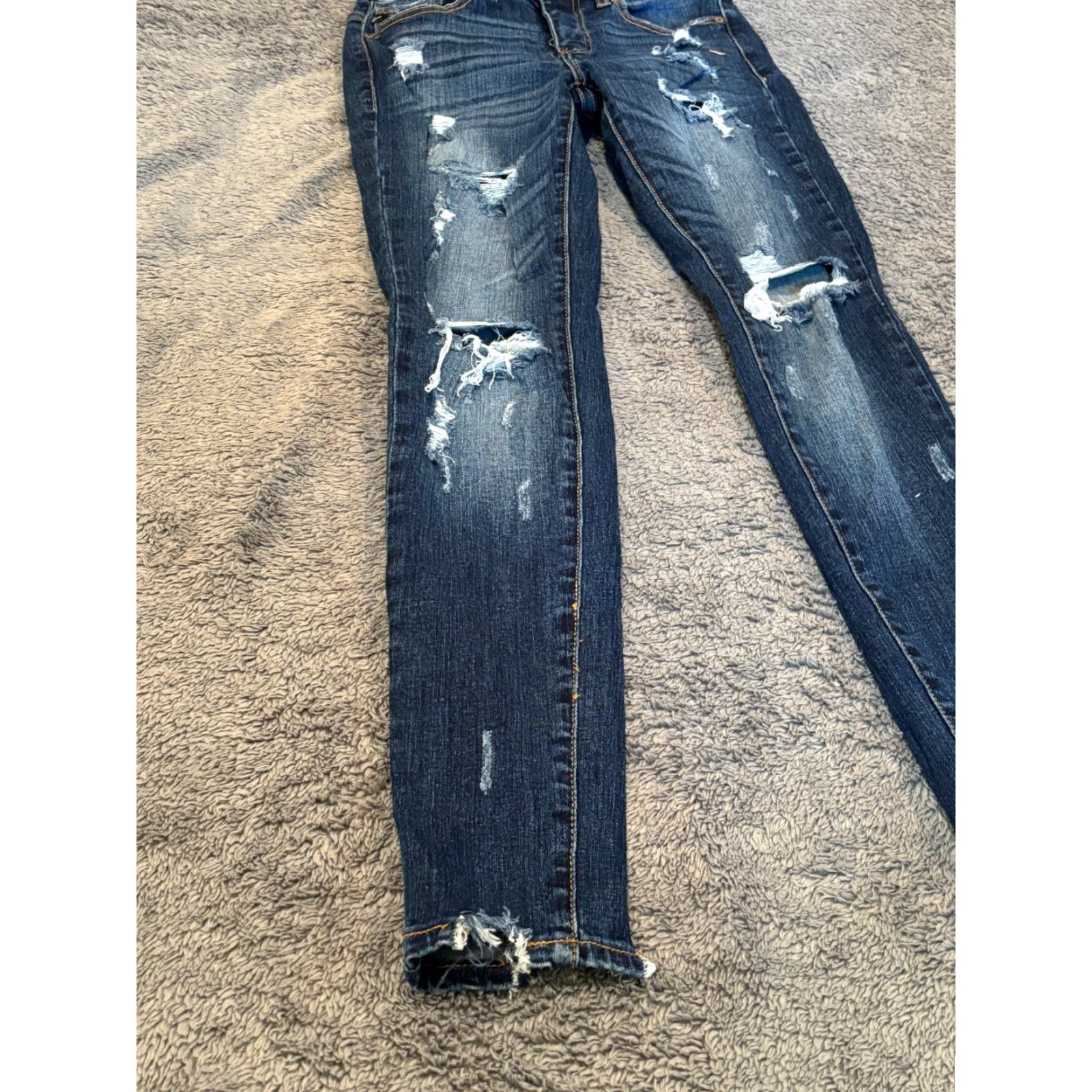 Vintage KanCan Jeans Womens 24/1 Blue Skinny Mid Rise Denim Stretch Frayed Hem Belt Loops 5-Pocket Design Estilo Slim Jeans Womens Size 42" / US 20 - 3 Thumbnail