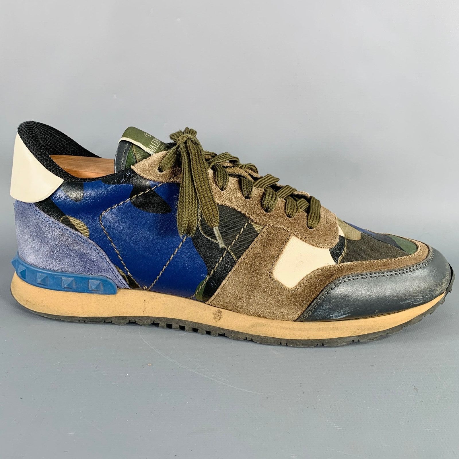 Valentino VALENTINO Blue Taupe Block Leather Rubber Sole Sneakers Size US 9.5 / EU 42-43 - 2 Thumbnail