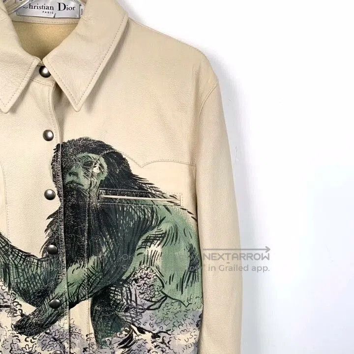 christian dior beige monkey print leather jacket.