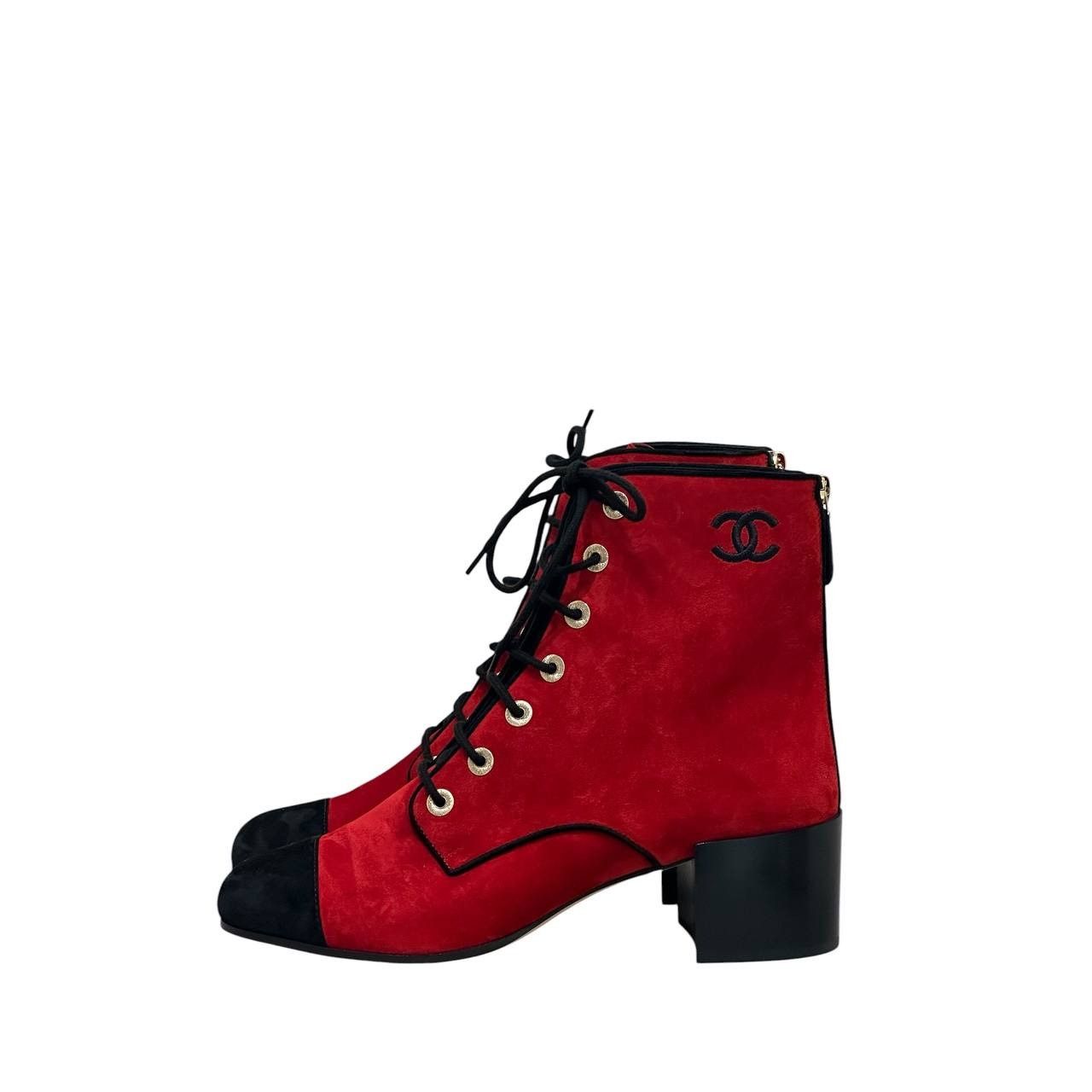 Chanel NWOB Chanel Red Suede 19K Block Heel Lace-Up Boots Sz.41 Size US 11 / IT 41 - 1 Thumbnail