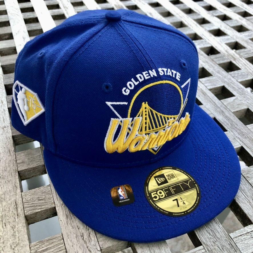 New Era Golden State Warriors Script NBA 75 Patch Fitted Hat 7 1/4 Size ONE SIZE - 1 Thumbnail
