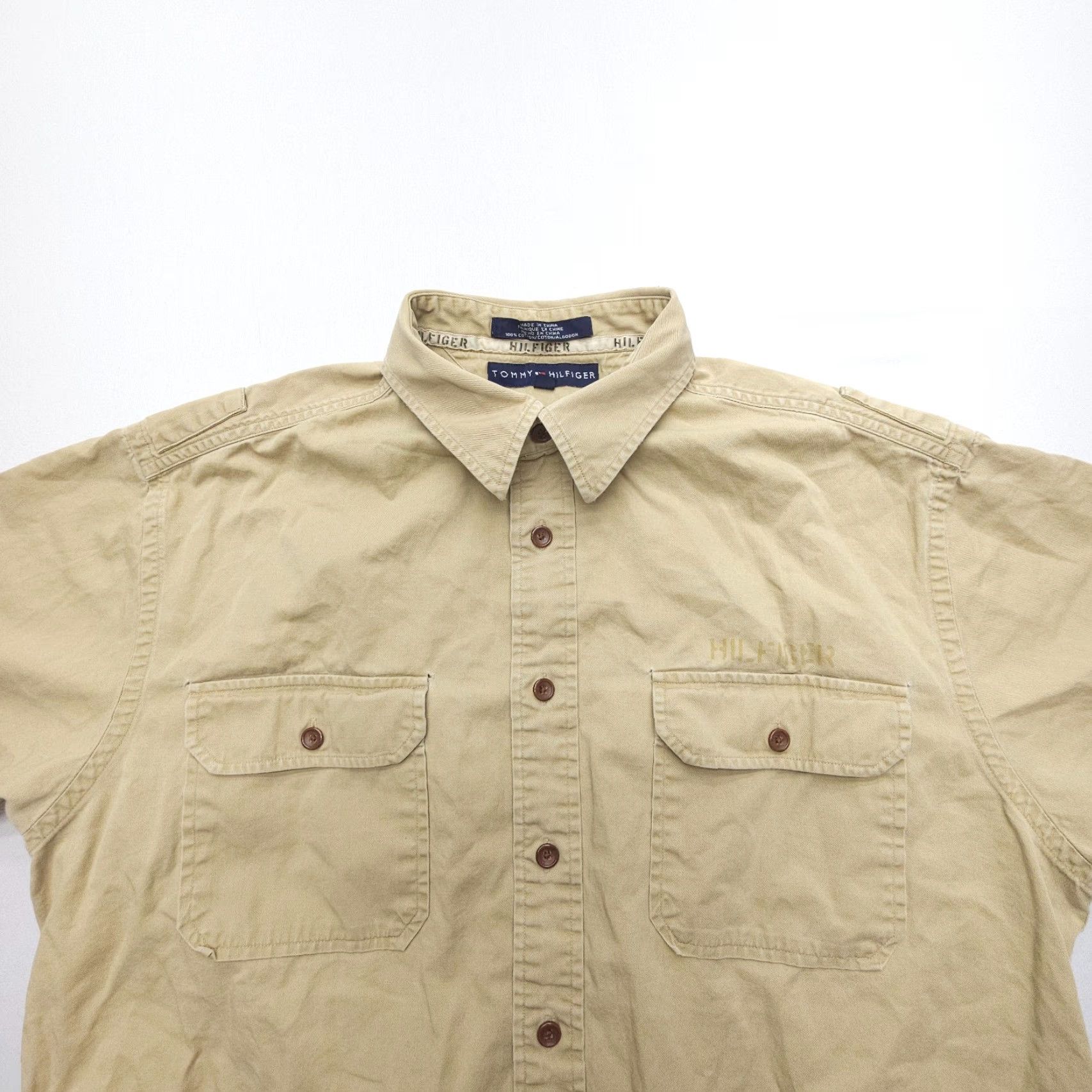 Tommy Hilfiger VINTAGE Tommy Hilfiger Shirt Mens Large Button-Up Twill Brown Cotton Safari Outdoor Size US L / EU 52-54 / 3 - 3 Thumbnail