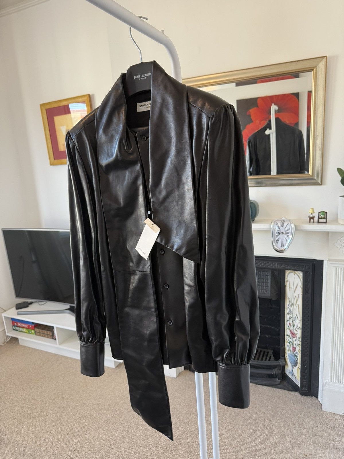 Saint Laurent Paris FW23 Saint Laurent Leather Lavalliere-Neck London Blouse Size US S / EU 44-46 / 1 - 2 Thumbnail