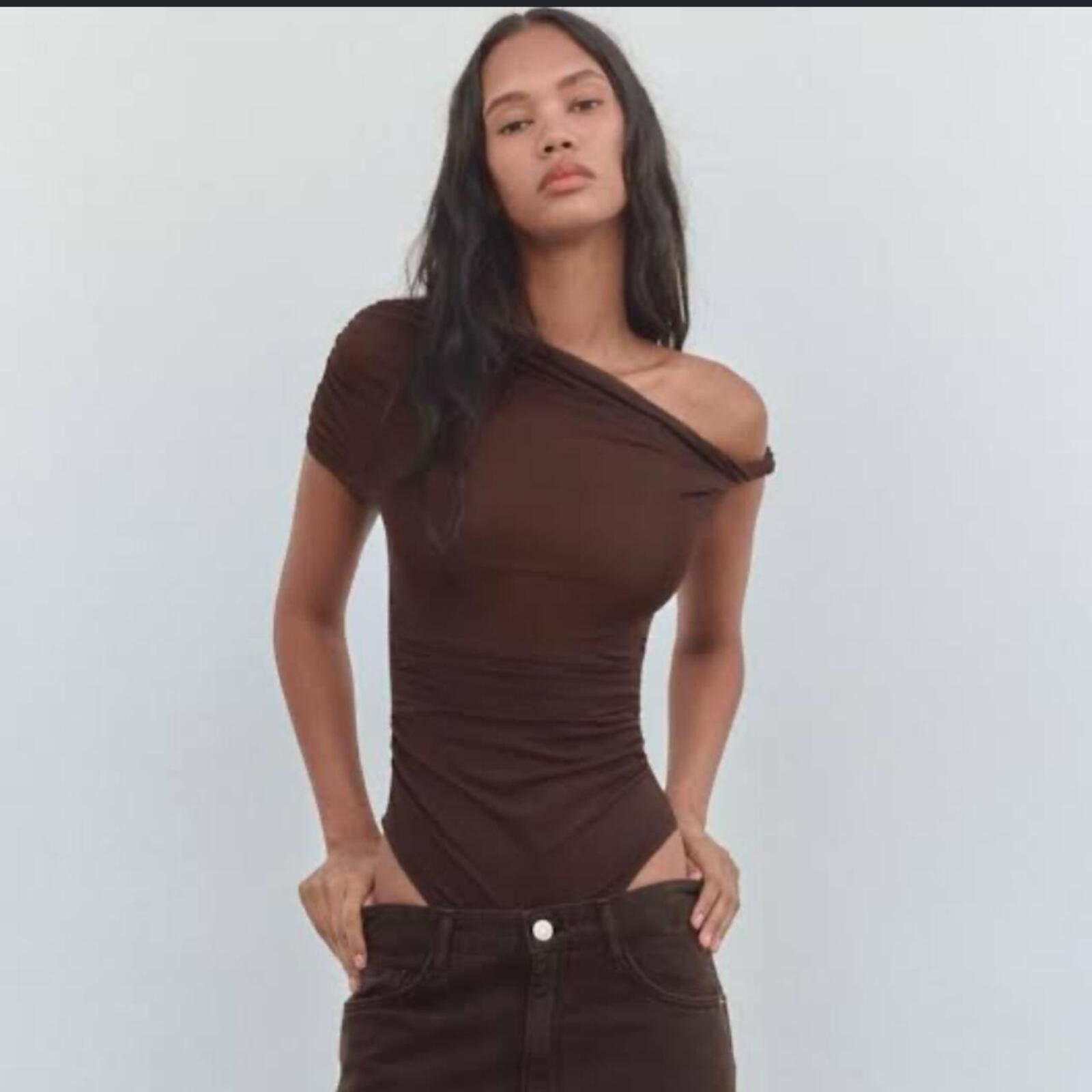 Zara Zara brown off the shoulder bodysuit Size ONE SIZE - 1 Thumbnail