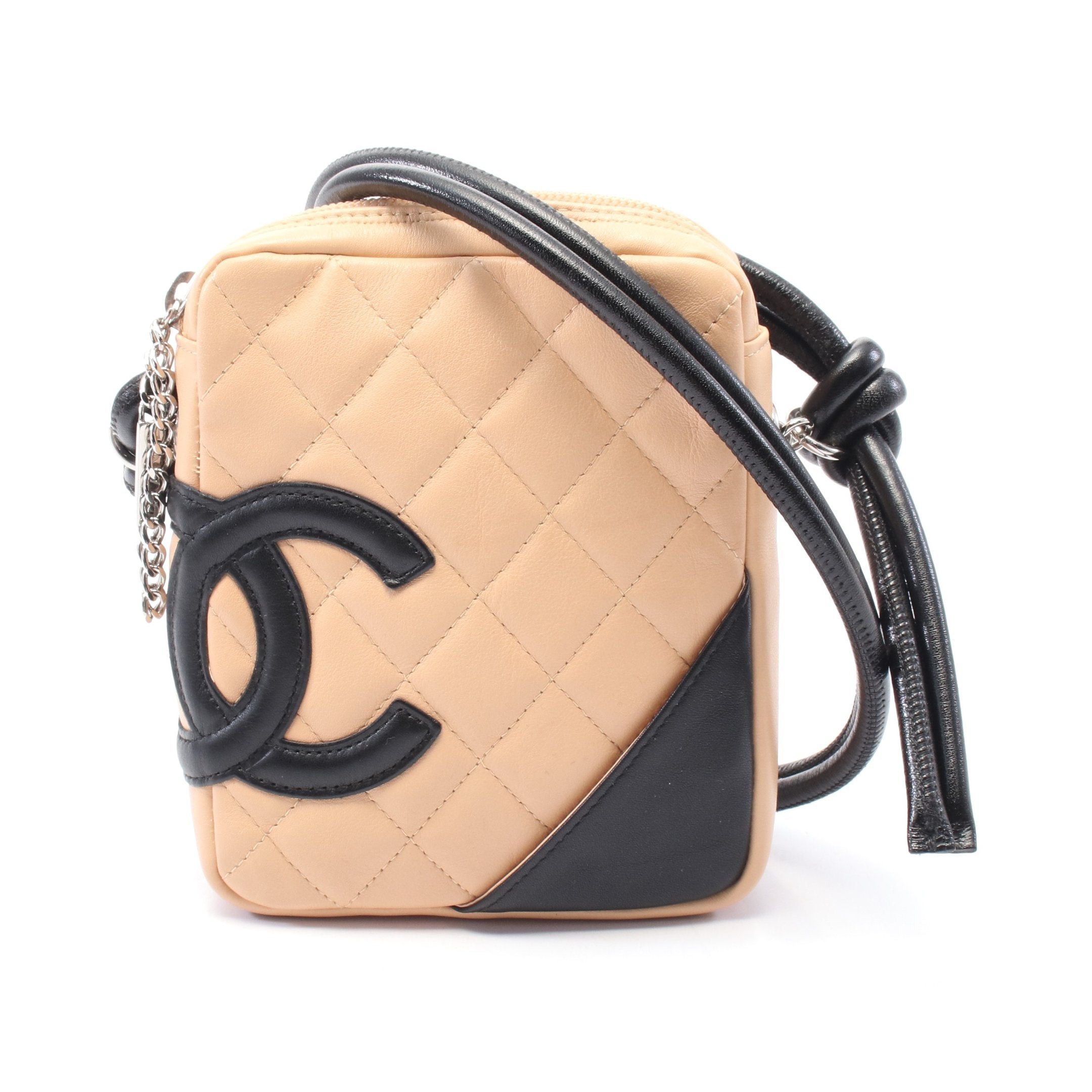 Chanel Cambon Line Shoulder Bag Leather Beige Blue Silver Hardware, Women's