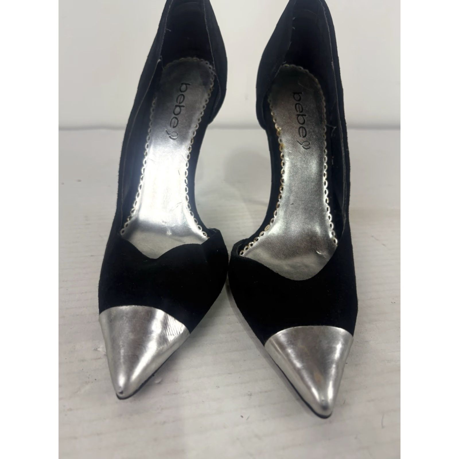 Bebe VINTAGE Bebe Women's Suede Pointed Toe Stiletto Heel 4.5in M Size 7 Silver Black Formal Cocktail Women Size US 7 / IT 37 - 3 Thumbnail