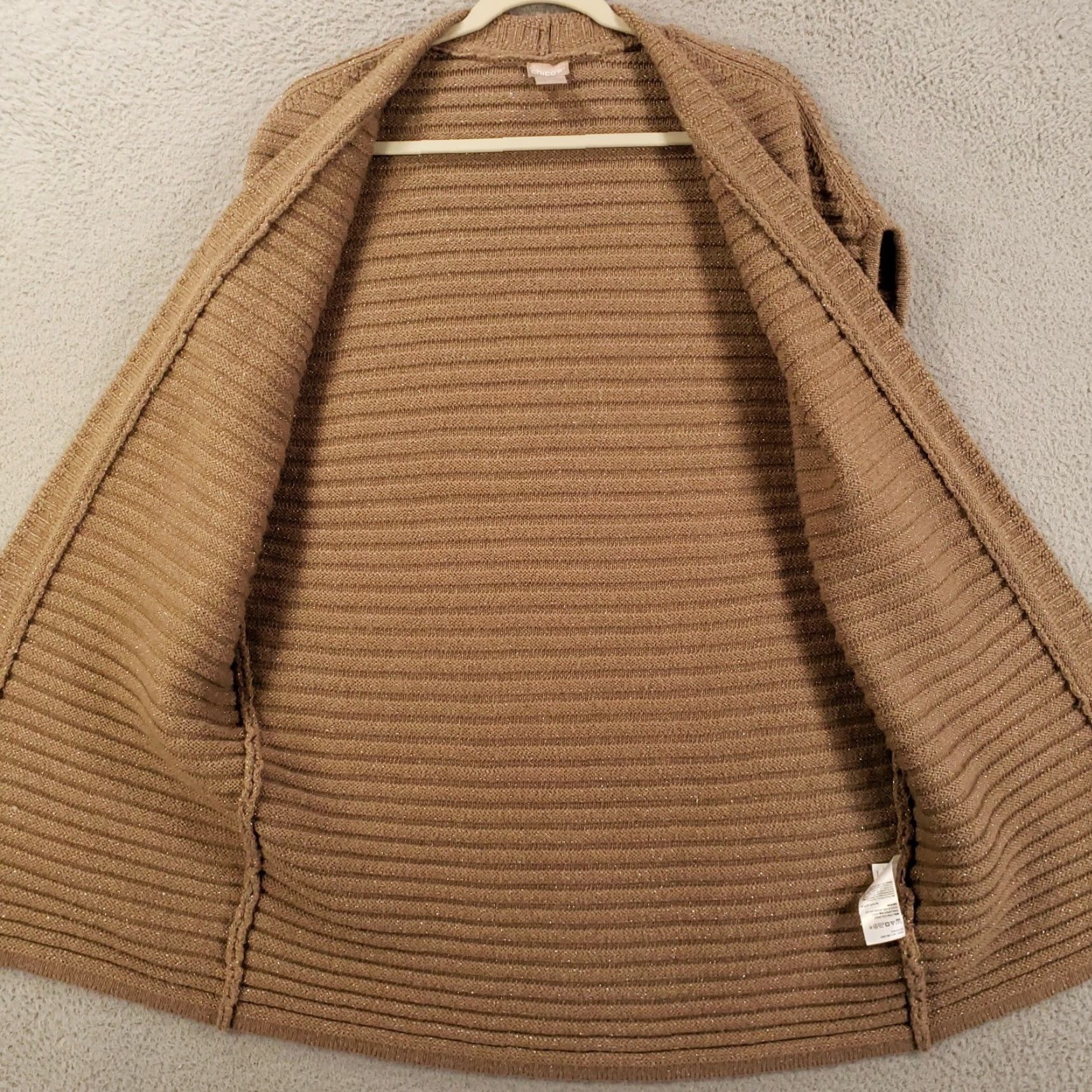 Vintage Chicos Wool Cardigan Vest Womens Medium Tan Shimmer Sparkle Ribbed Sweater Size M / US 6-8 / IT 42-44 - 5 Thumbnail