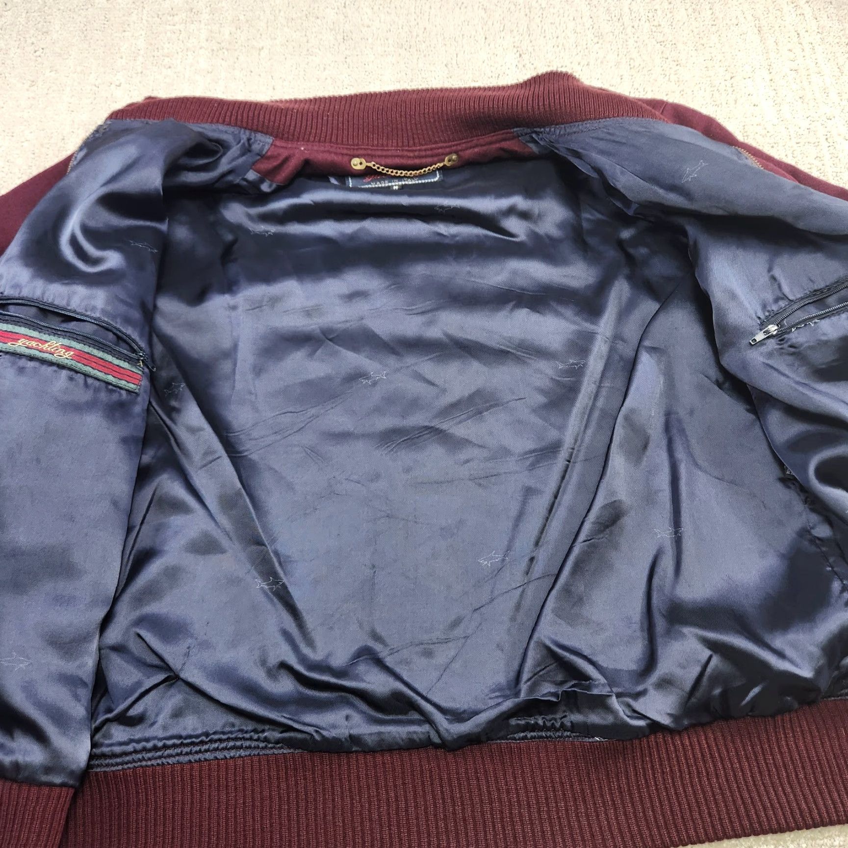 Paul & Shark Paul & Shark Yachting Wool Bomber Jacket Men M Italy Maroon Double Loop Collar Size US M / EU 48-50 / 2 - 7 Thumbnail