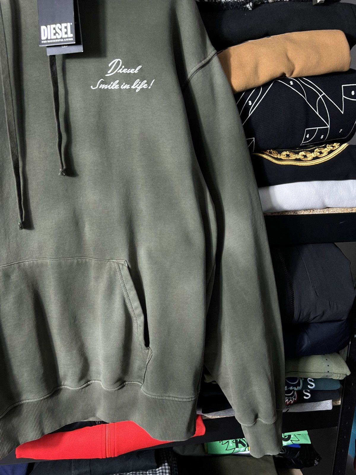 Diesel 🔥NWT Diesel Smile in Life Washed Logo Hoodie Olive Green L Size US L / EU 52-54 / 3 - 9 Thumbnail