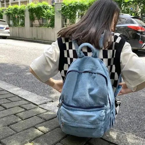 VIBE Unisex Fashion denim backpack blue Size ONE SIZE - 1 Thumbnail