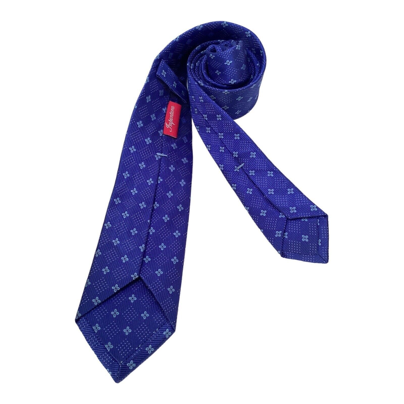 IMPUNTURA Blue Flower Print Luxury Designer Silk Tie Made In