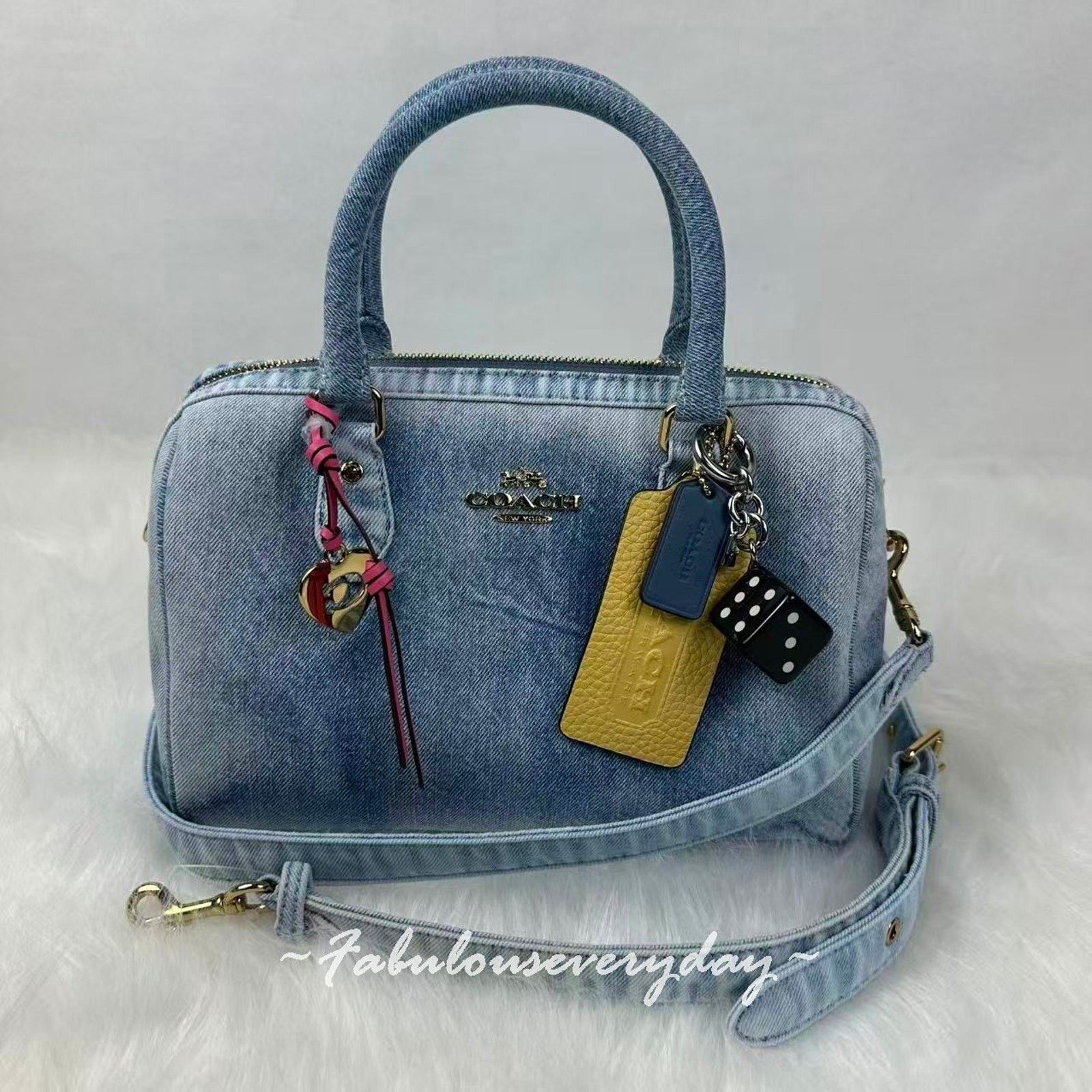 Coach Coach Rowan Satchel Crossbody Loved Denim Charms/Gold/Indigo Size ONE SIZE - 1 Thumbnail