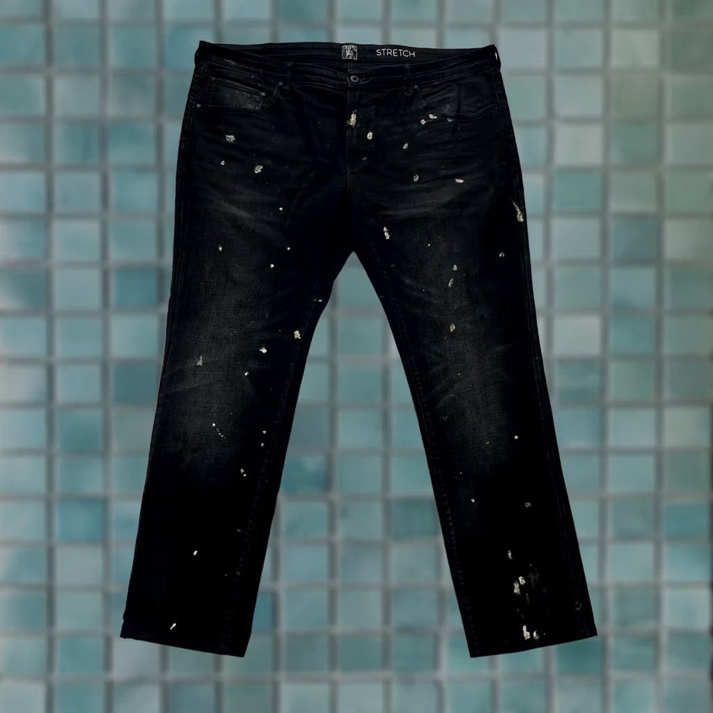 Prps PRPS Jeans Mens 44x30 Black Gold Paint Distressed Stretch Denim Straight 5-Pocket Zipper Button Regular Size US 44 / EU 60 - 1 Thumbnail