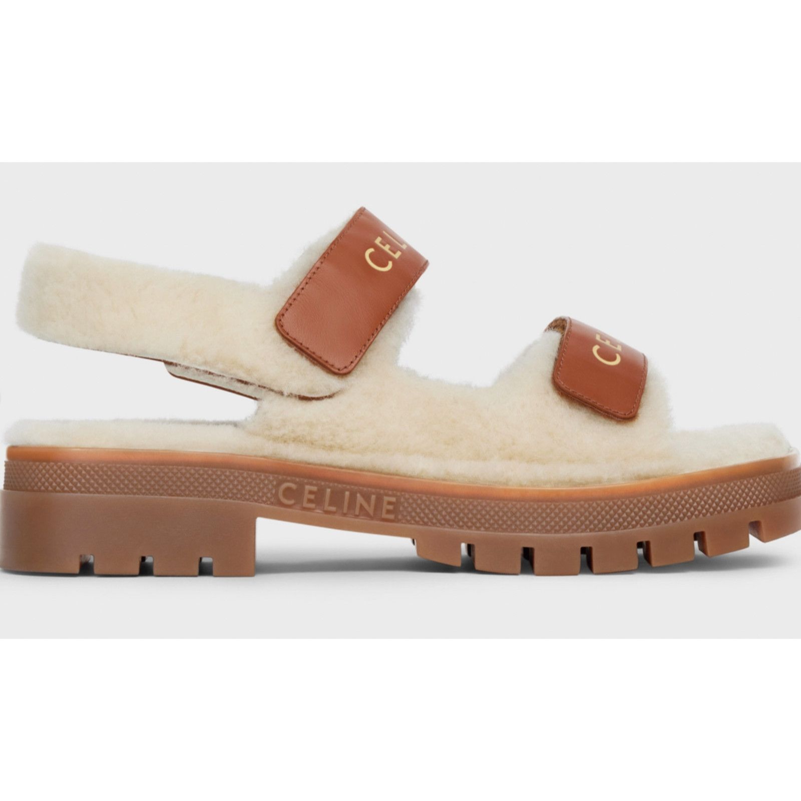 Celine Celine Leo Scratch Sandal Shearling Fur Tan Leather Logo Size US 10 / IT 40 - 1 Thumbnail