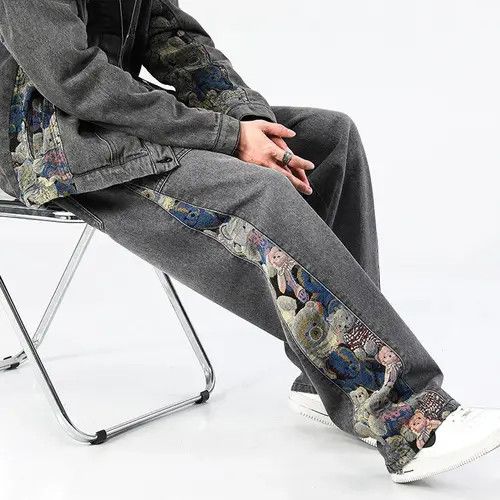 Designer Jeans baggy wide-leg with bear print outdoor hip-hop style Size US 34 / EU 50 - 7 Thumbnail