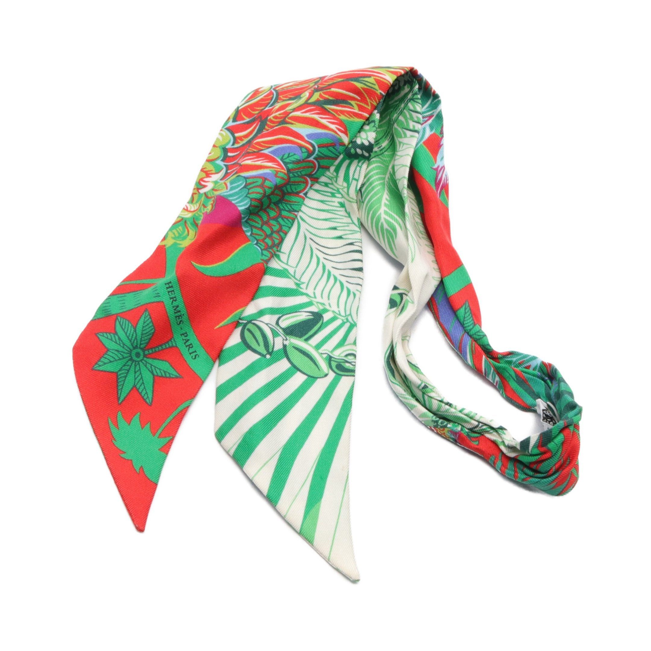 Hermes Hermes Twilly Mythiques Phoenix Ribbon Scarf Silk Red Green Multicolor Size ONE SIZE - 1 Thumbnail