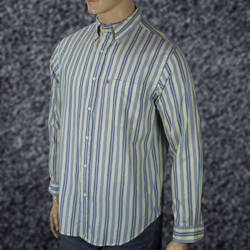 Ralph Lauren Ralph Lauren Jeans Co. Dress Shirt Yellow Blue Cream Stripe Classic Fit Long Sleeve Button-Down NWT Pocket M Mens Shirts Size 40R - 1 Preview