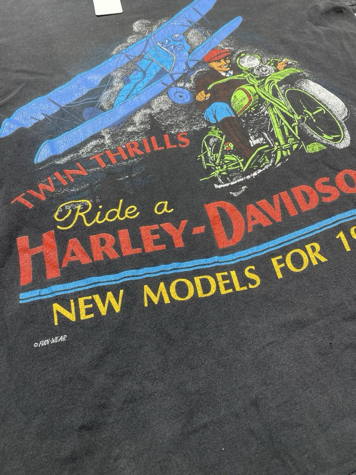 Harley Davidson Vintage 80s Harley Davidson Twin Thrills T Shirt Art Style M Size US M / EU 48-50 / 2 - 4 Thumbnail