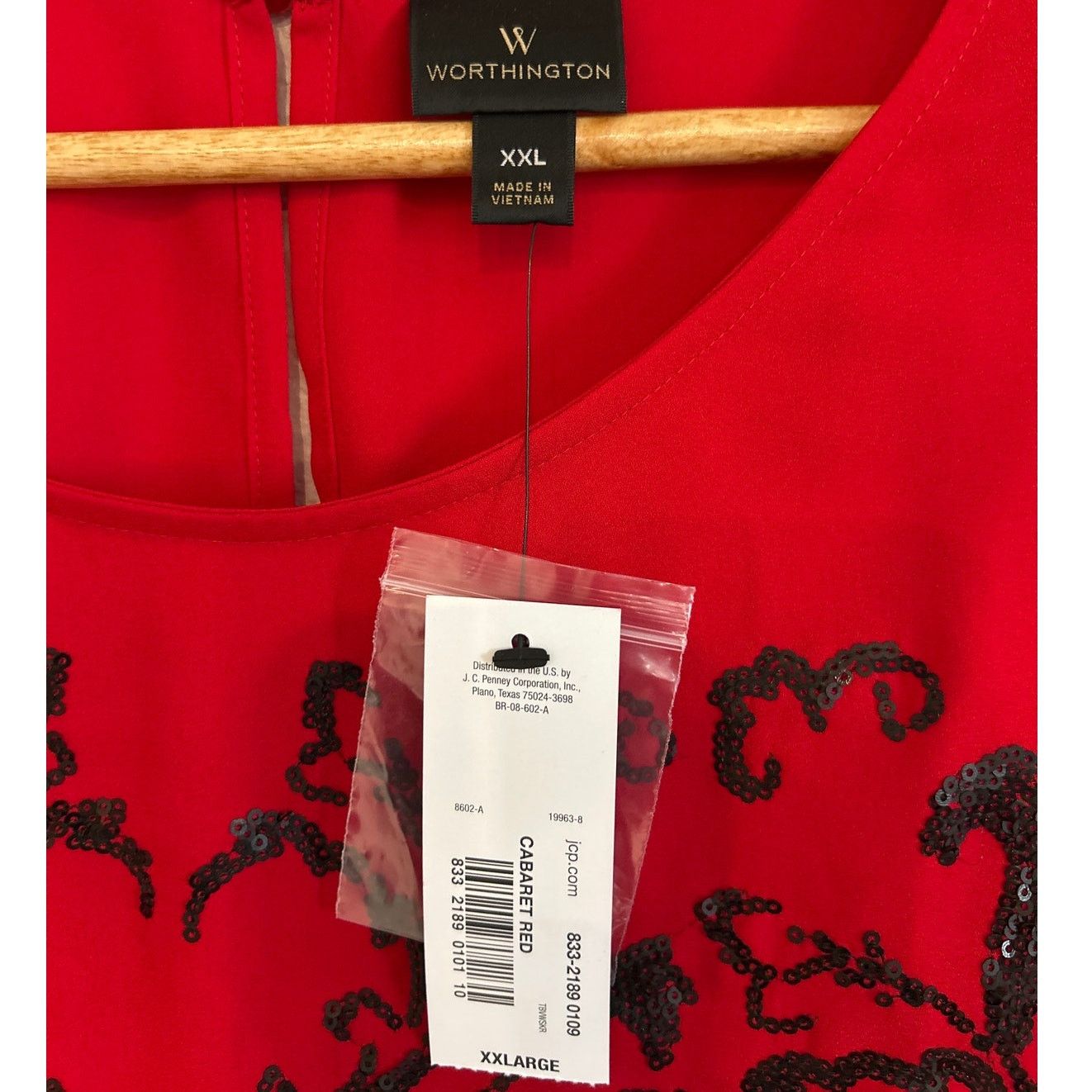 Worthington NWT Worthington Womens Sequin Detail Red Black Blouse XXL Size XXL / US 16-18 / IT 52-54 - 2 Thumbnail