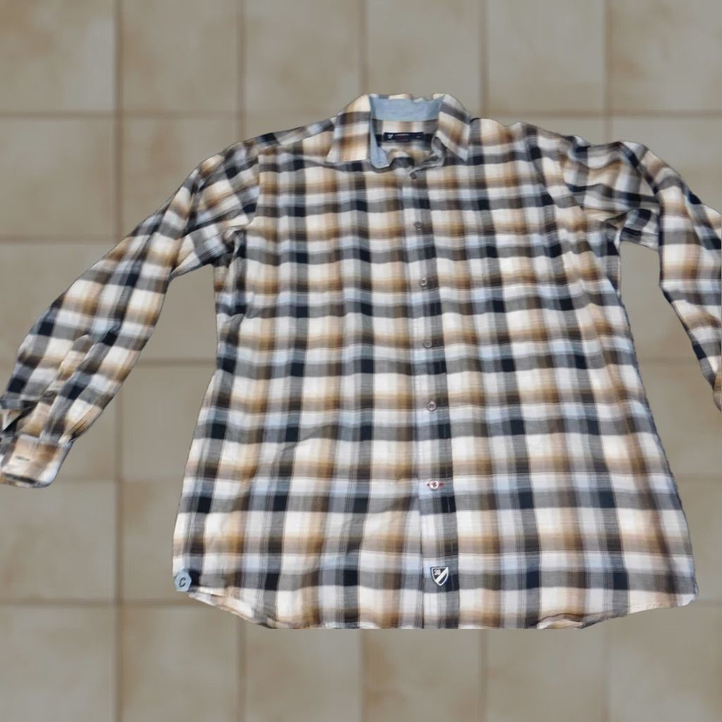 Cremieux Cremieux Mens Button-Up Shirt Medium Brown Plaid Long Sleeve Collared Knit Cotton Pocket Logo Slimming Classic Regular Color Multicolor Men Size US M / EU 48-50 / 2 - 1 Thumbnail