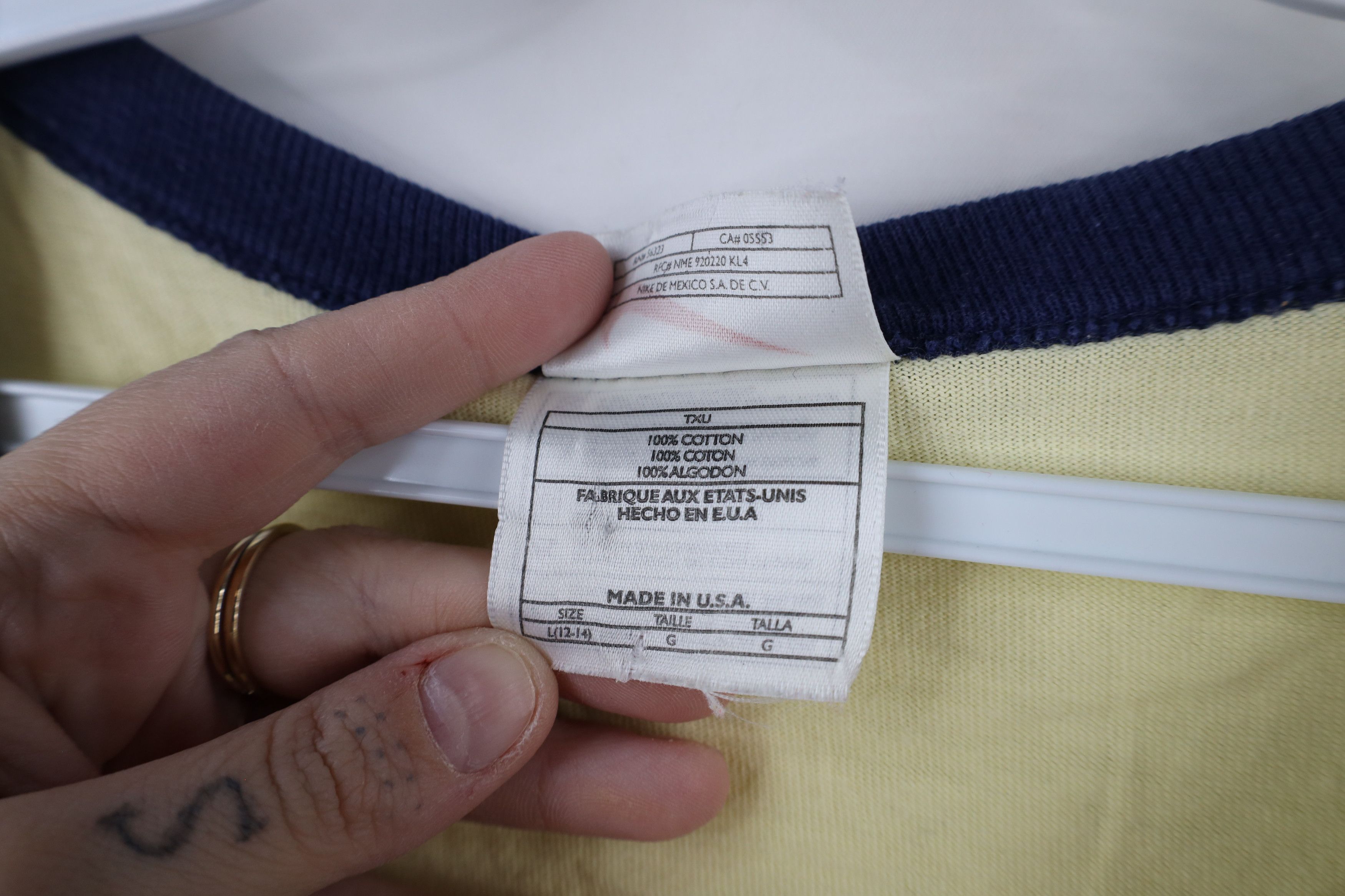 Nike × Vintage Vintage 90s Nike Scott Center Swoosh T-Shirt Yellow USA Size L / US 10 / IT 46 - 9 Thumbnail