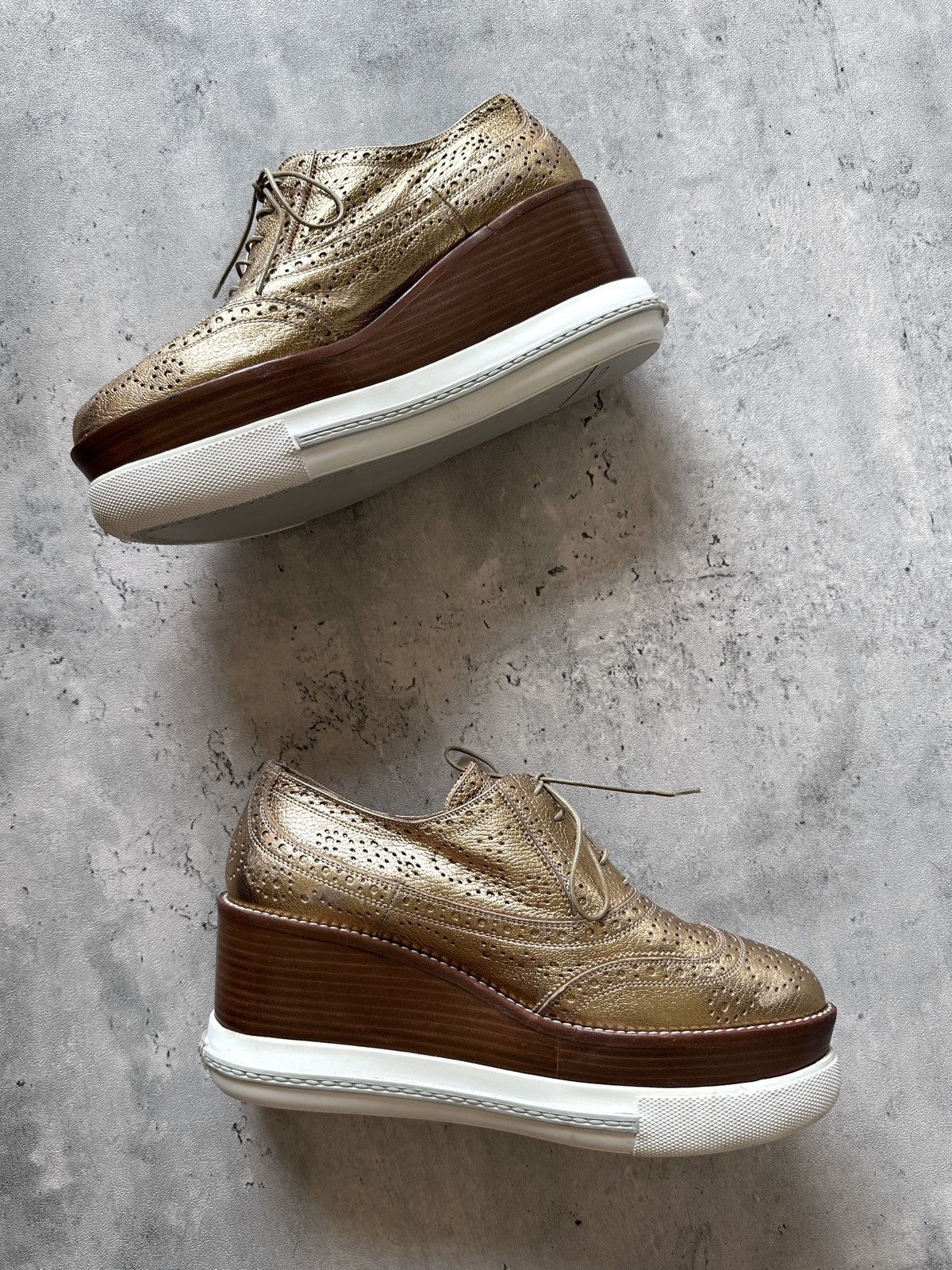 Miu Miu PLATFORM BROGUES (METALLIC GOLD) Size US 10.5 / IT 40.5 - 6 Thumbnail
