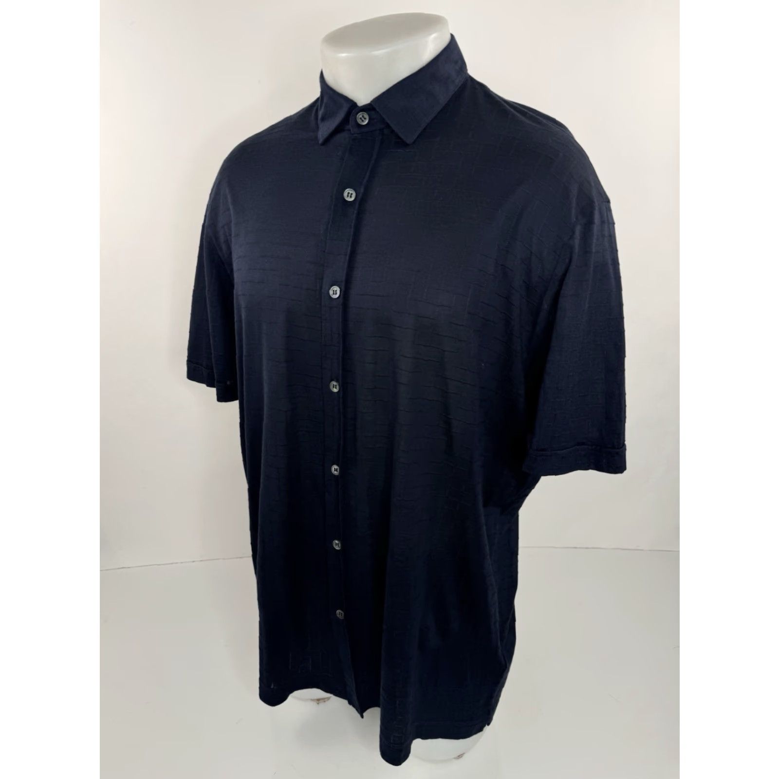 Canali CANALI 1934 Silk Mens L Shirt Blue Short Sleeve Button-Up EXCELLENT 54/54 JC Size US L / EU 52-54 / 3 - 2 Thumbnail