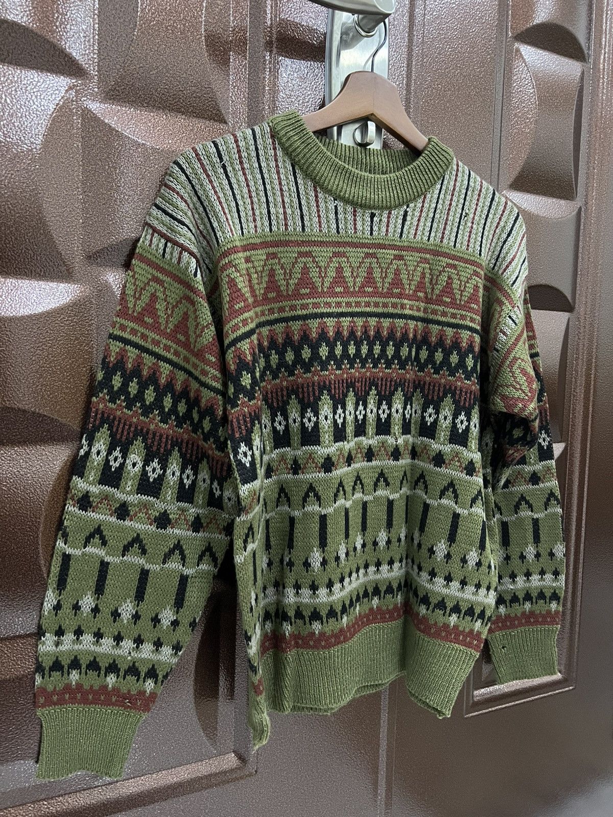 Japanese Brand GRIFFIN Fair Isle Knit Sweater Green Red Nordic Geometric Size US M / EU 48-50 / 2 - 3 Thumbnail