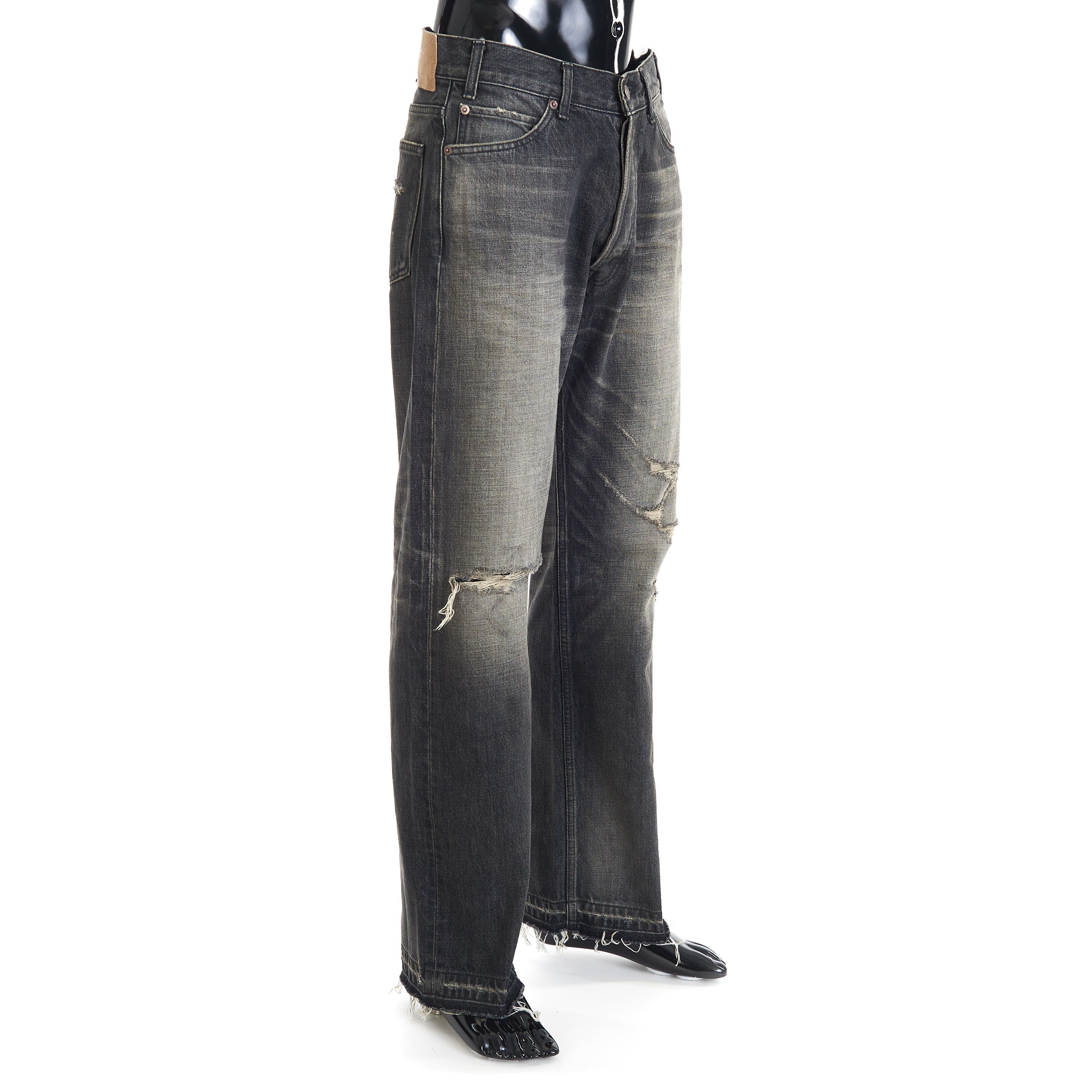 Celine × Hedi Slimane Wesley Jeans - Destroyed Black Paradiso Wash Denim, Low-Rise Size US 34 / EU 50 - 3 Thumbnail