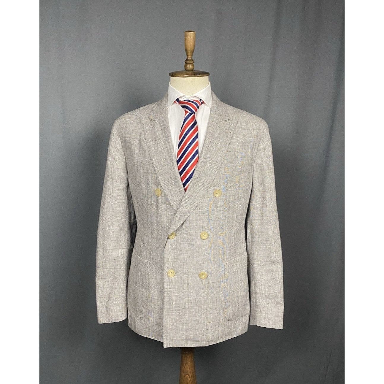 Hackett NWT GREAT Hackett Saville Row Gray Checked Linen Double Brea Size 48R - 1 Thumbnail