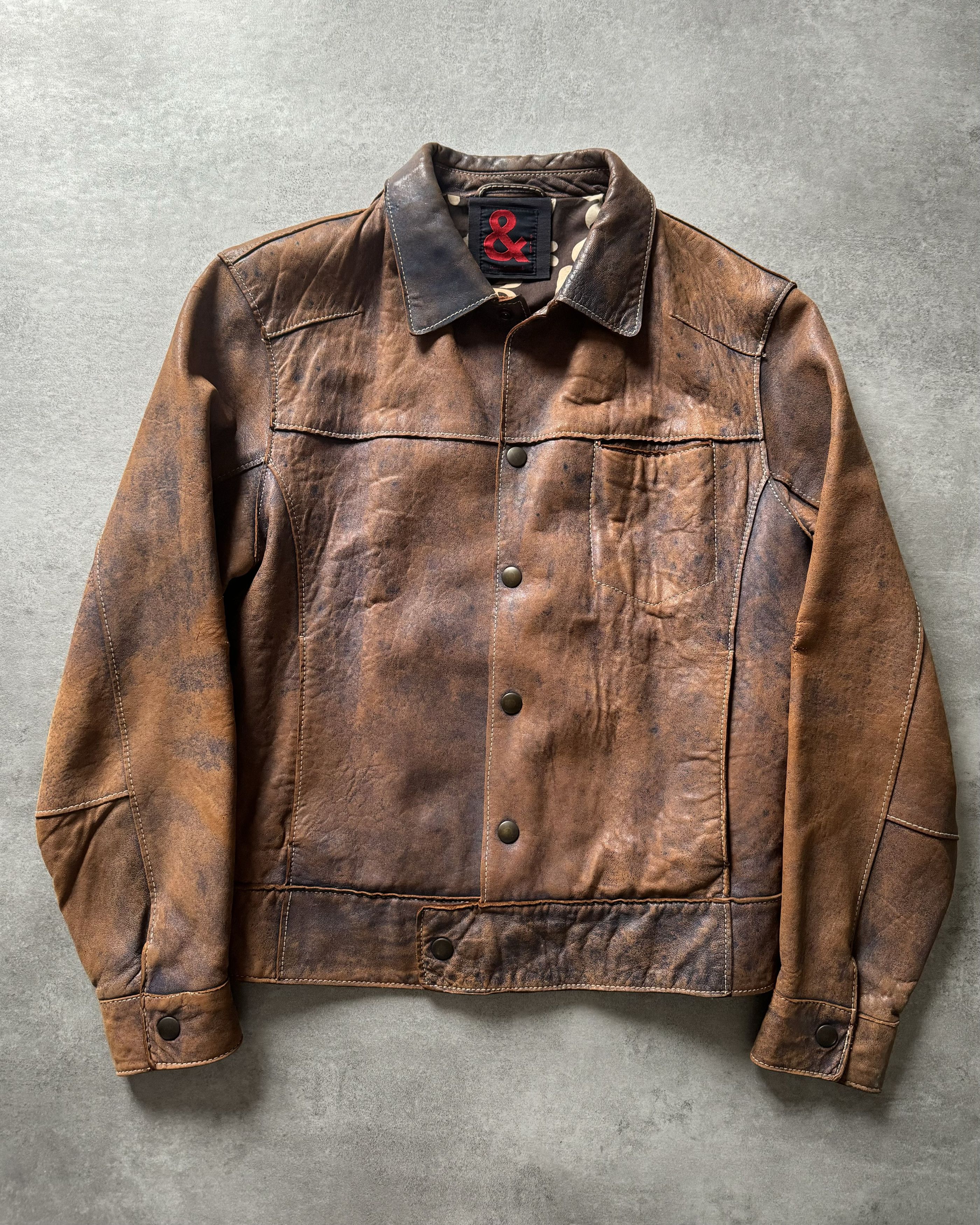 image of Archival Clothing x Dolce Gabbana 1990S Dolce & Gabbana Genuine Italian Faded Leather Jacket in Bro