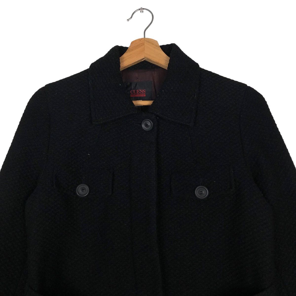 Japanese Brand 🔥Rich Black Long Jacket Wool Herringbone Guess Italy Size US S / EU 44-46 / 1 - 3 Thumbnail