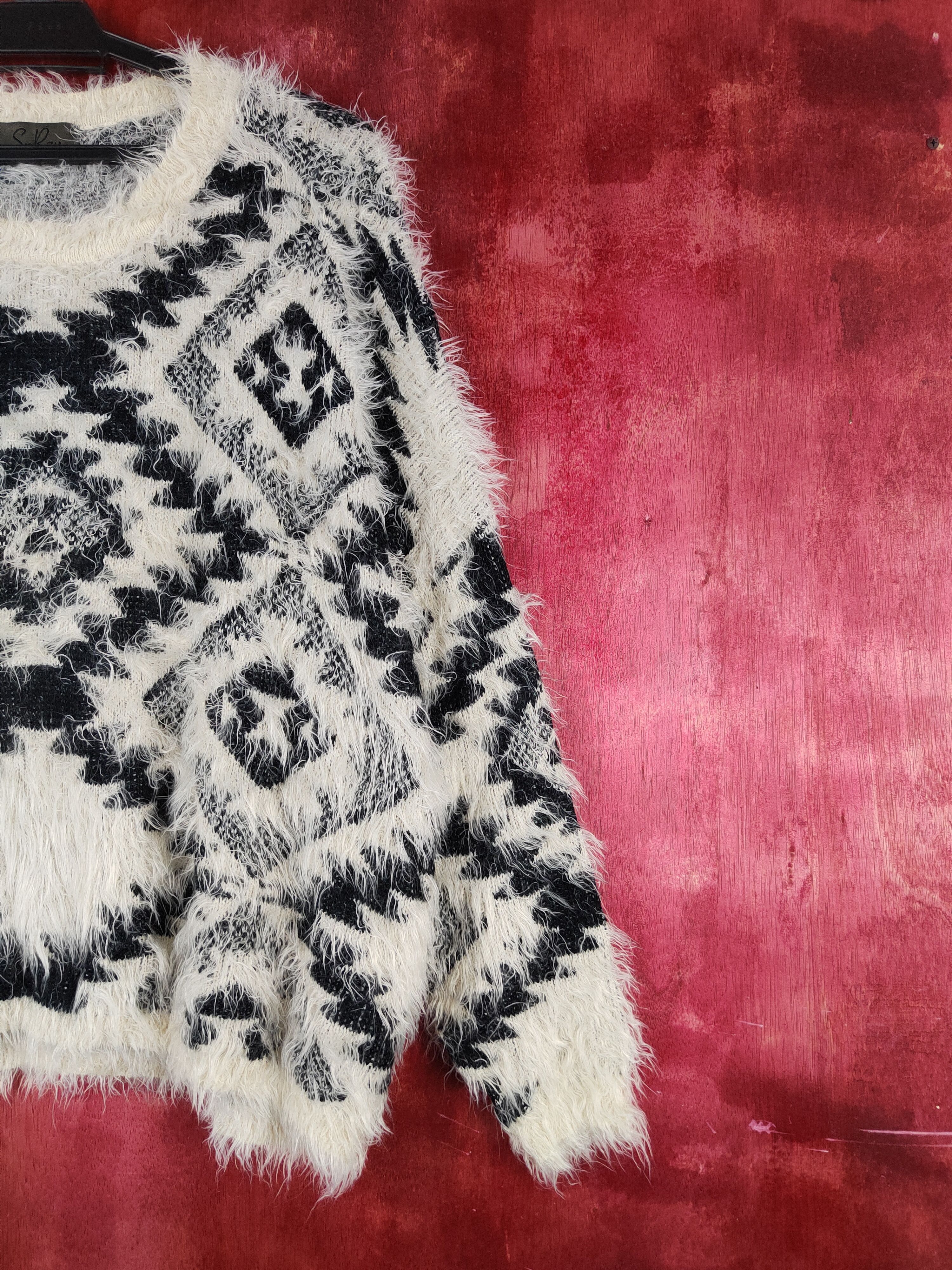 Japanese Brand × Vintage Art Design 💥 Spray Black Cream Fur Mohair Knitwear Size XL / US 12-14 / IT 48-50 - 5 Thumbnail