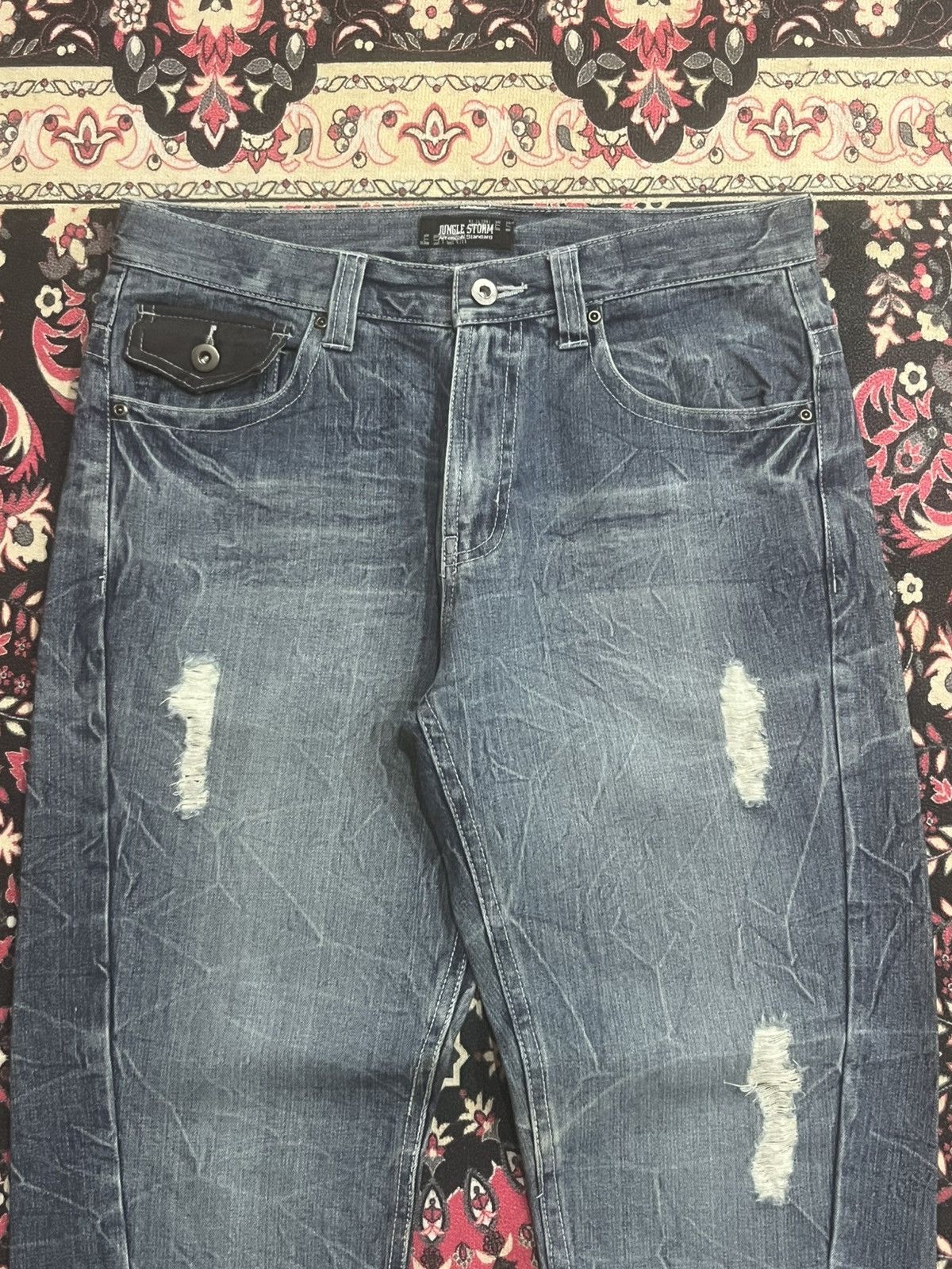 Hysteric Glamour Japanese Brand Jungle Storm Blue Cracked Distressed Jeans Size US 32 / EU 48 - 4 Thumbnail