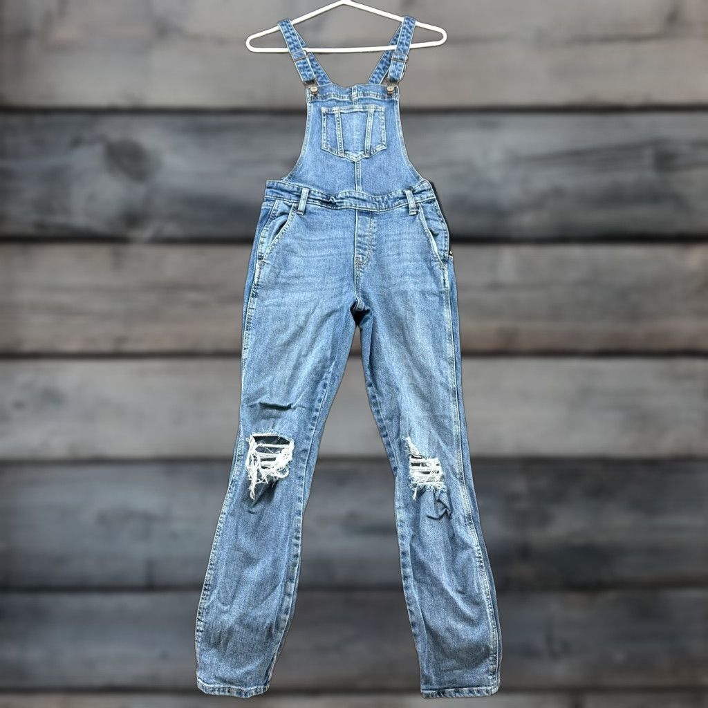 Old Navy Old Navy Overall Women 2 Blue Bib Skinny Stretch Denim Cotton Distressed Size 26" / US 2 / IT 38 - 1 Thumbnail