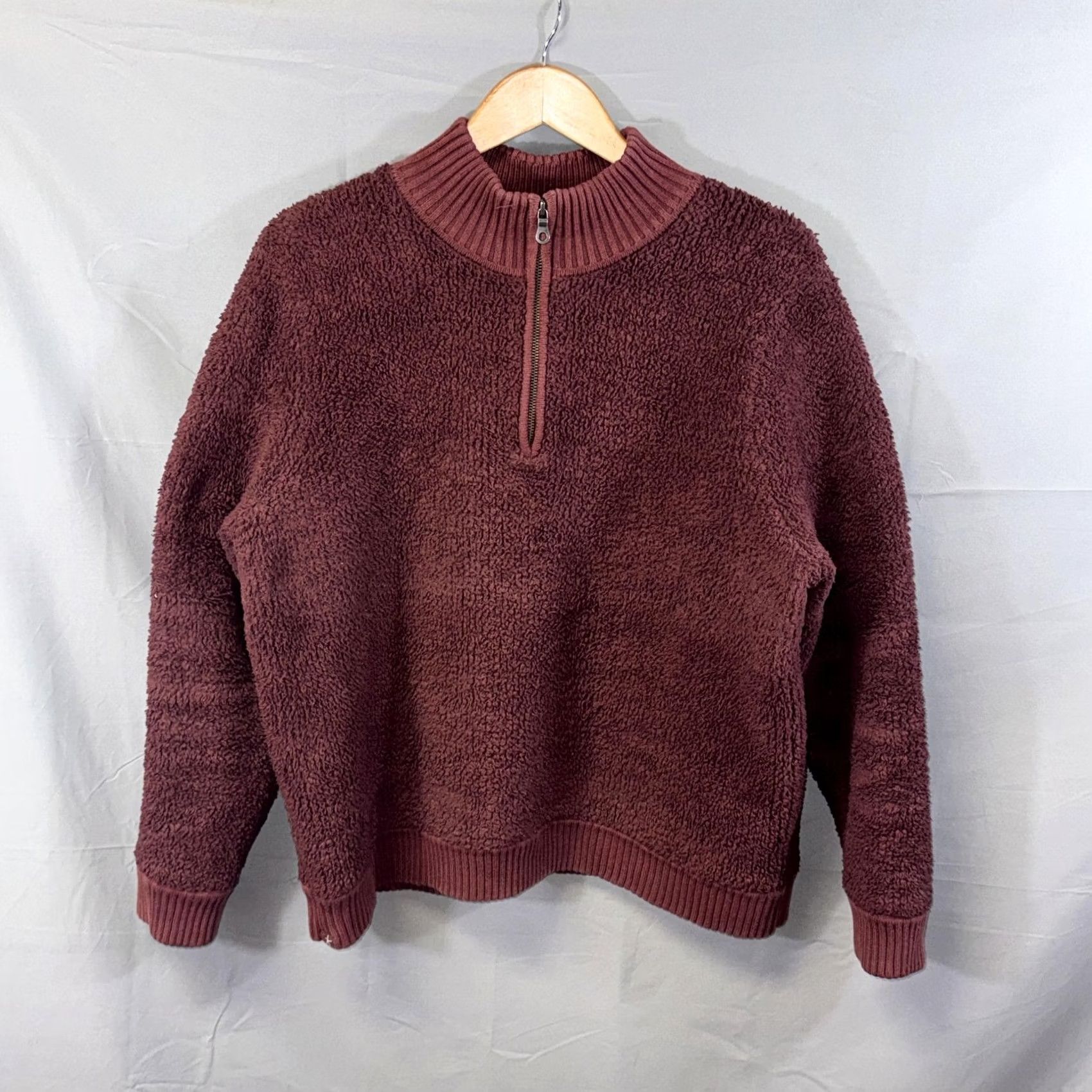 Vintage Barefoot Dreams Sweater Womens XL Burgundy CozyChic Half Zip Pullover Soft Knit Size XL / US 12-14 / IT 48-50 - 2 Thumbnail