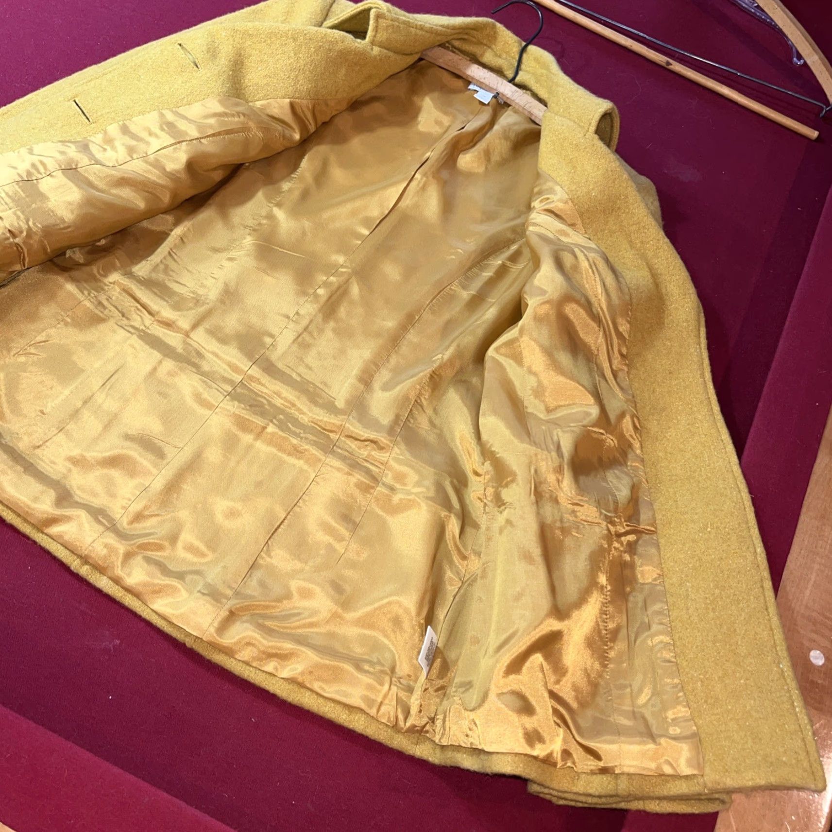 Vintage VINTAGE Relativity Wool Pea Coat Mustard Yellow Short Lined Button Up Straps Double Breasted Petite Womens PM Size 32" / US 10 / IT 46 - 3 Thumbnail