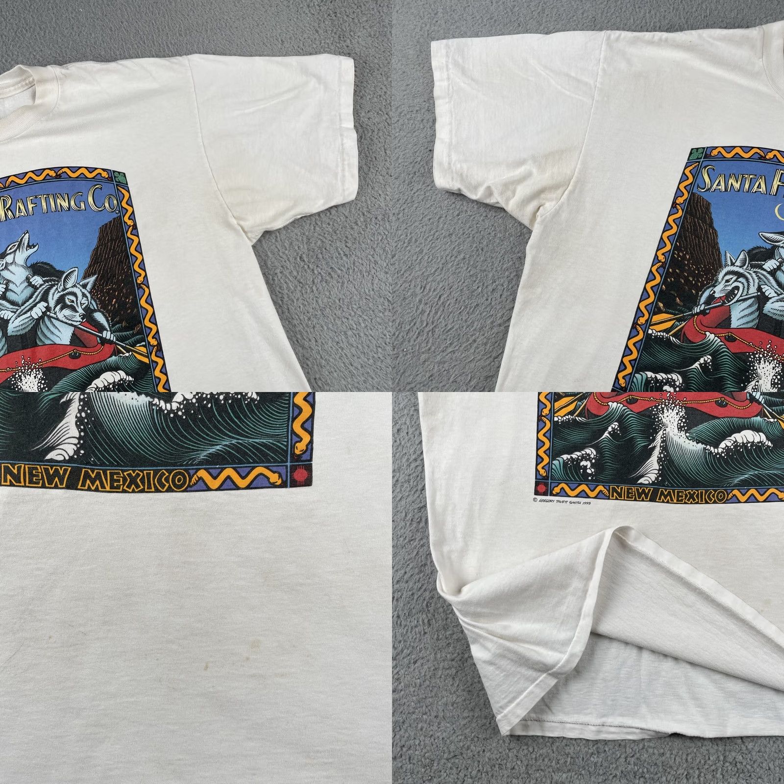 Vintage VINTAGE Oneita Shirt XL White Santa Fe New Mexico Rafting Company 1993 Wolf Graphic Mens Size US XL / EU 56 / 4 - 8 Thumbnail