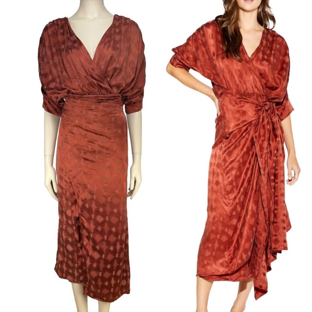 Callaway Revolve CALLAHAN Sami Rust Satin Tie Waist Midi Dress sz XS Size XS / US 0-2 / IT 36-38 - 2 Thumbnail
